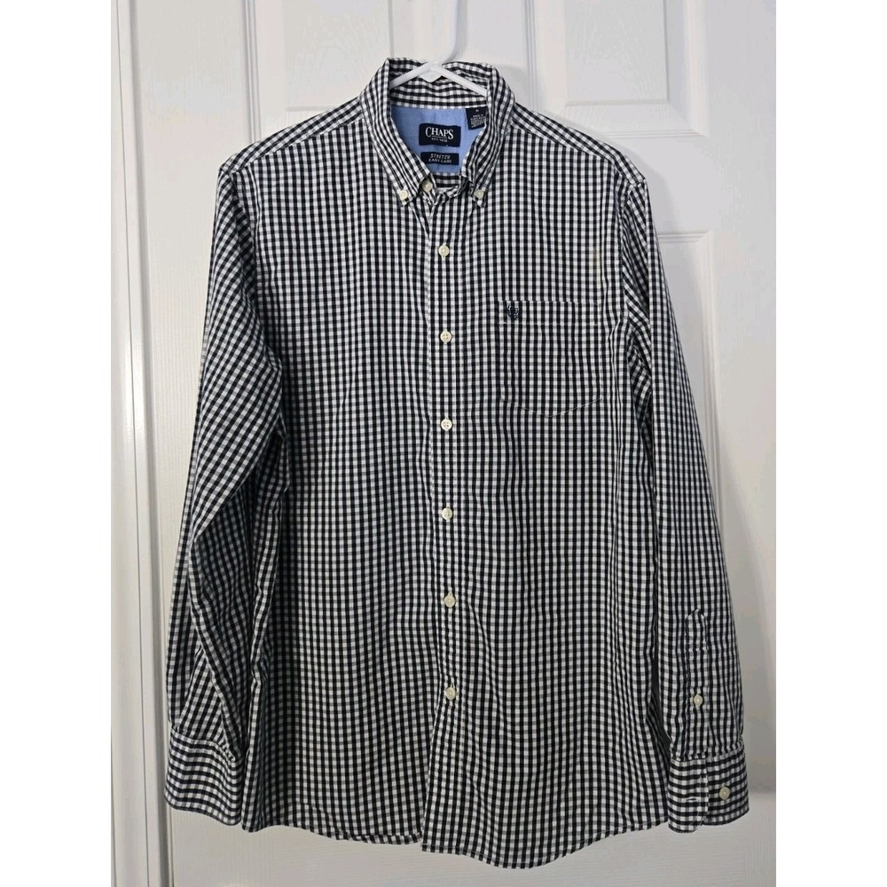 Chaps Long Sleeve Shirt Mens Size Medium Navy‎ Checkered Button Up